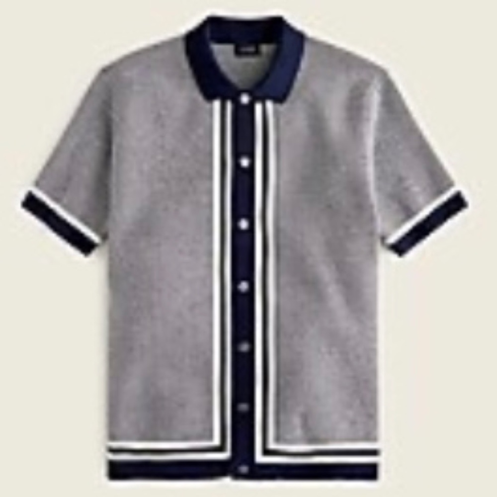 J. Crew Cotton Bird's-Eye Short-Sleeve Polo Sweater in Navy - Size Medium